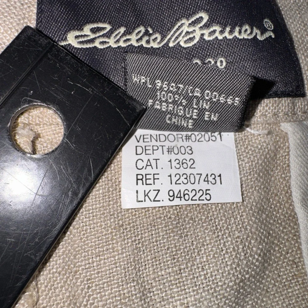 Eddie Bauer Mens 38x30 Beige 100% Linen Double Pleated Straight Leg Pants
